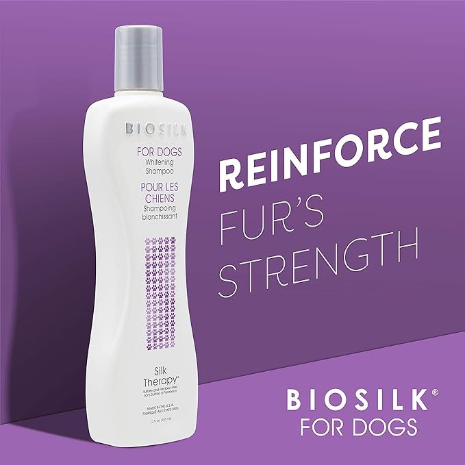 BioSilk for Dogs Silk Therapy Whitening Shampoo | Best Brightening Dog Shampoo for White Dogs to Keep A Clean, White Coat, 12 Oz Shampoo Bottle for All Dogs