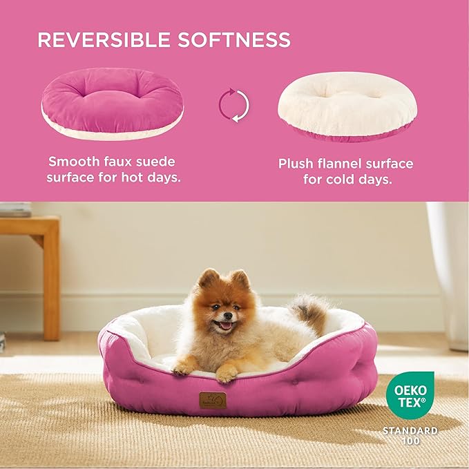 Bedsure Dog Beds for Small Dogs - Round Cat Beds for Indoor Cats, Washable Pet Bed for Puppy and Kitten with Slip-Resistant Bottom, 25 Inches, Sachet Pink