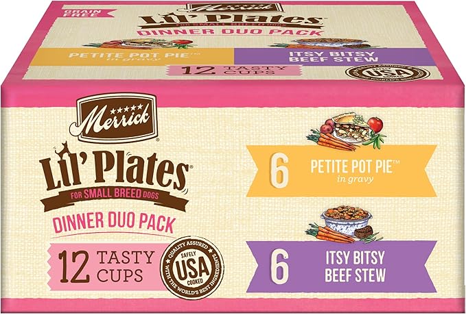 Merrick Lil’ Plates Grain Free Dinner Duos Soft Natural Wet Small Dog Food Variety Pack, Beef and Chicken - (Pack of 1) 2.6 lb. Tubs