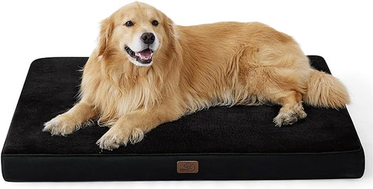 Bedsure Memory Foam Extra Large Plus Dog Bed - Orthopedic Waterproof Dog Bed for Crate with Removable Washable Cover and Nonskid Bottom - Plush Flannel Fleece Top Pet Bed, Black