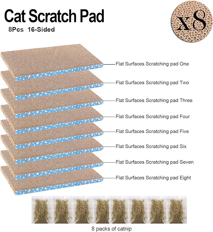 8 Packs in 1 Cat Scratch Pad, Cat Scratcher Cardboard,Reversible,Durable Recyclable Cardboard, Premium Scratch, Suitable for Cats to Rest, Grind Claws and Play (0.8" H(8 Packs))