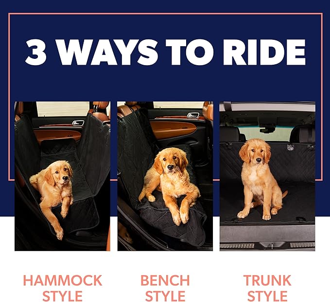 Active Pets Dog Car Seat Cover for Back Seat. Car Seat Protector Dog Hammock for Car - Waterproof Pet Back Seat Cover for Trucks, Sedans & SUVs - Use with Chom Chom Roller Pet Hair Remover. Black XL