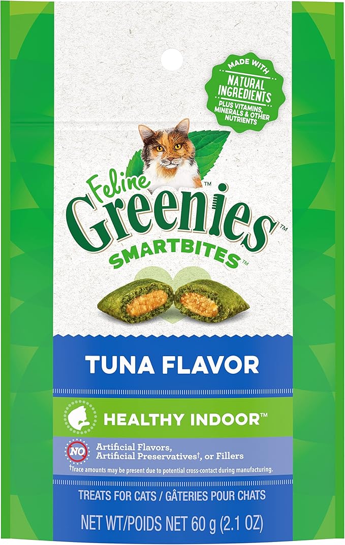 Greenies SMARTBITES HEALTHY INDOOR Natural Treats for Cats, Tuna Flavor, 2.1 oz. Pouch