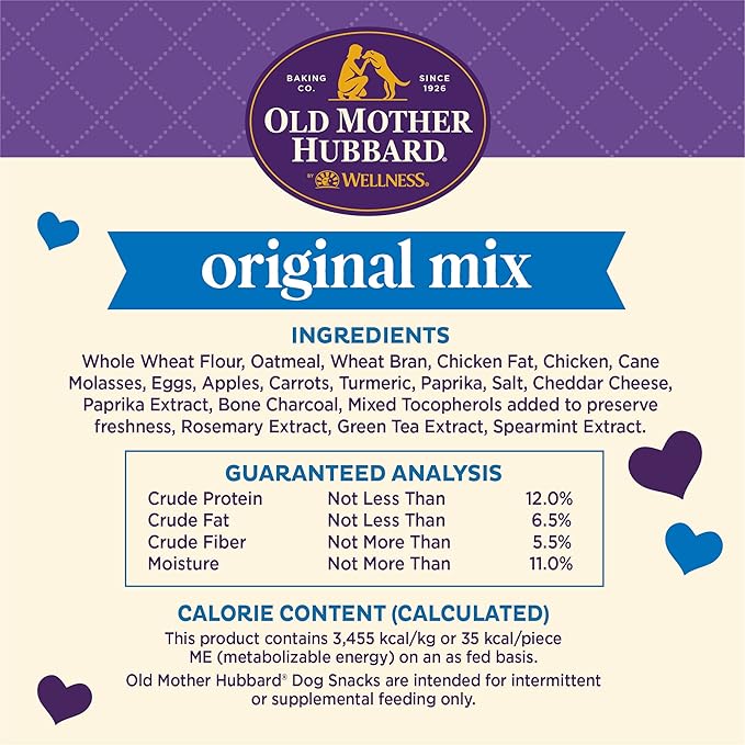 Old Mother Hubbard by Wellness Classic Original Mix Natural Dog Treats, Crunchy Oven-Baked Biscuits, Ideal for Training, Small Size, 20 pound box