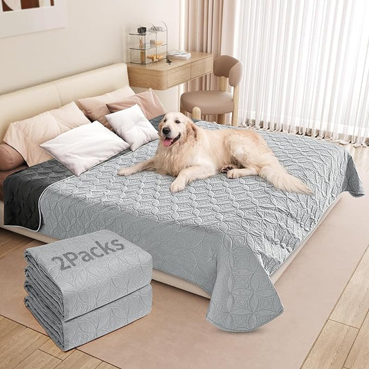 2 Packs Waterproof Dog Blankets Washable for Large Dog, Pet Couch Covers Protect Bed Sofa Furniture, Soft Reversible Dog Blankets Anti Scratches Dirty for Puppy Kids (54"×82", Light/Dark Grey)