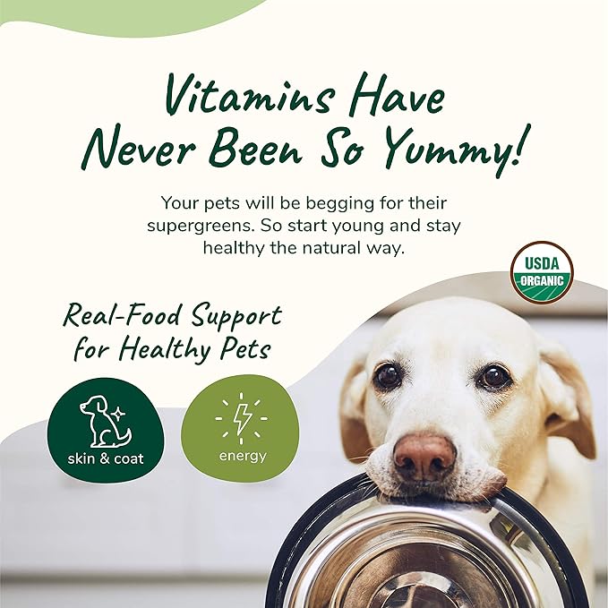 kin+kind Organic Multivitamin for Dogs&Cats - Vitamins and Supplements for Healthy Skin+Coat - Natural Formula with Wheatgrass, Kelp, Flax Seed, Seaweed and Coconut - Small 4 oz - Made in USA