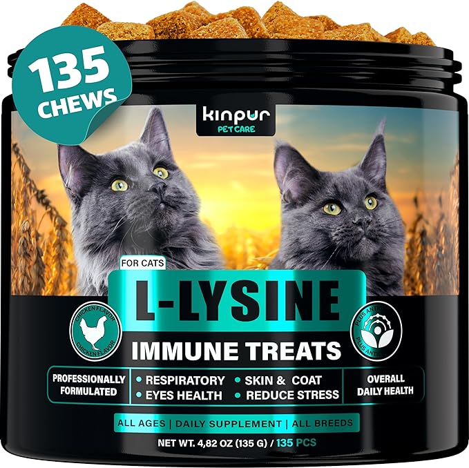 Lysine Cat Treats - Cat Immune Support - Help Improve Respiratory Health and Eye Function - Enriched with Vitamin B, Calcium, Protein