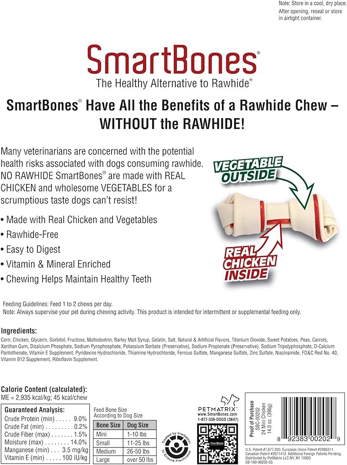 SmartBones Mini Dog Chews, Rawhide Free Chews For Dogs, Made With Real Chicken and Vegetables, 24 Count