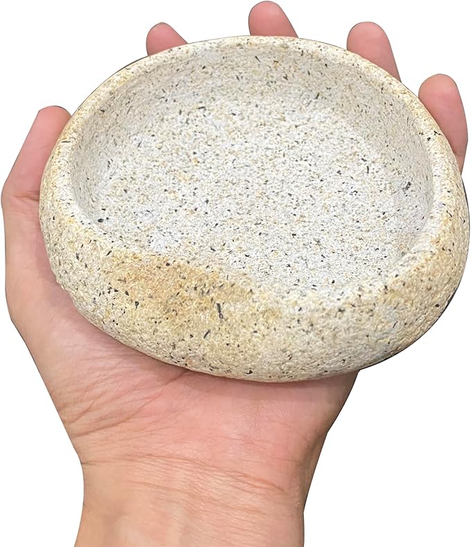 Reptile Feeder Terrarium Bowl made of real stone. Size 5-6 inches heavy and sturdy, easy to clean, handmade in Vietnam