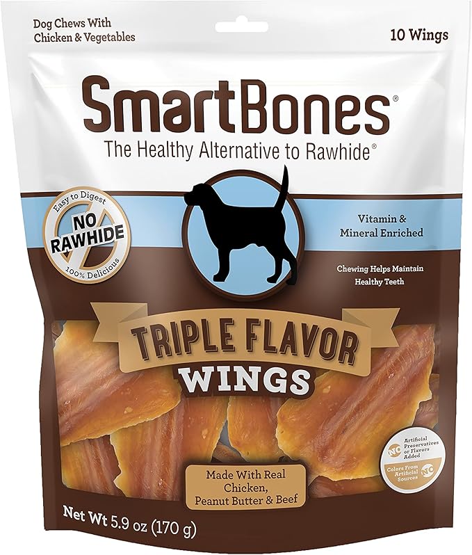 SmartBones No Artificial Colors or Preservatives Rib and Wing Chews, Treat Your Dog to a Fun Shapped Triple Flavor Chew 60 Count (Pack of 1)