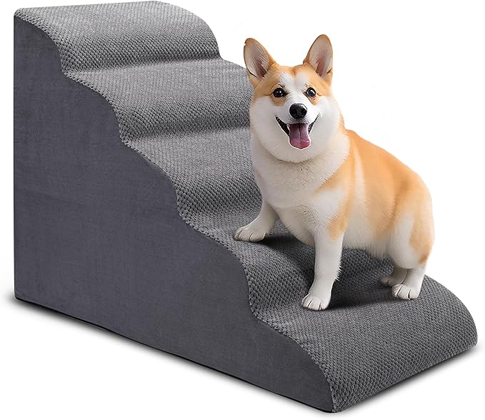 Dog Stairs for Bed, 5 Tier Dog Steps for Couch and High Bed, Non-Slip Pet Stairs, 24" High Sofa Foam Dog Stairs - Best for Small Pets, Older Dogs, Cats with Joint Pain