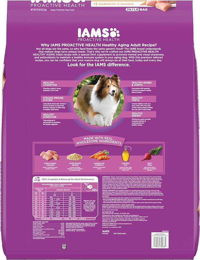 IAMS Healthy Aging Adult Dry Dog Food for Mature and Senior Dogs with Real Chicken, 29.1 lb. Bag