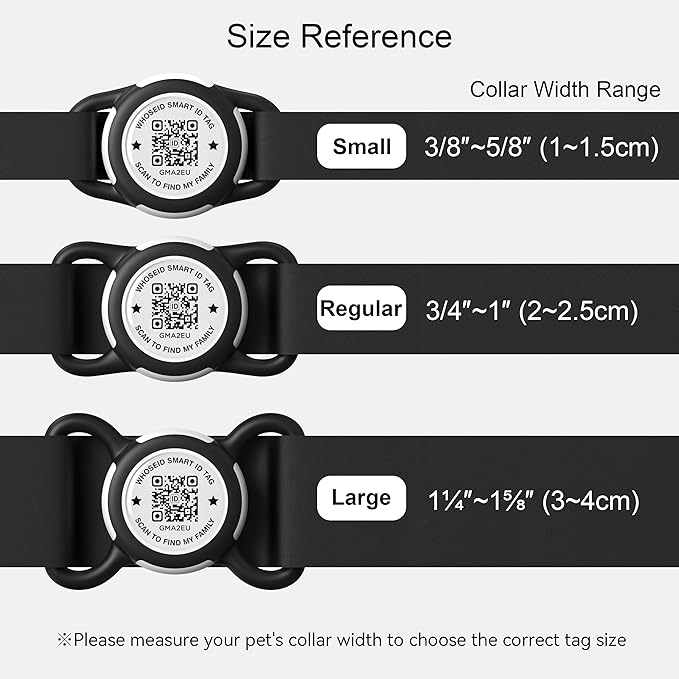 QR Code Airtag Holder, Scan QR Code Send Location Alert Email, Waterproof Full Body Protection Anti-Lost Air Tag Case, Airtag Accessories for Dog, Cats, Collar, Backpack (Black, Regular)