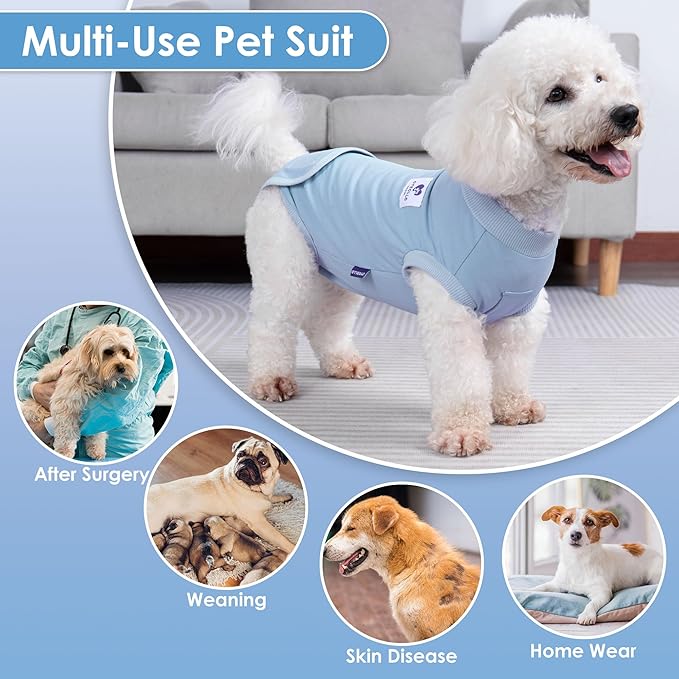 cyeollo Dog Surgery Recovery Suit Soft Breathable Female Male Pet Bodysuit for Spay, Neuter, Surgical Recovery Shirt for Small Medium Large Dogs, Blue, M