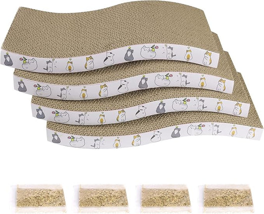 Cat Scratcher Cardboard 4 Pack Cat Scratch Pad Reversible Scratcher Texture Curve Design Durable Cat Scratchers for Indoor Cats Lounger Sofa
