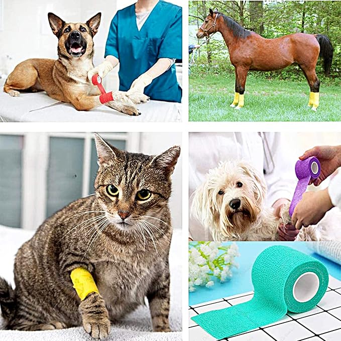 24 Roll Vet Wrap Bandages for Dogs Horses 2 Inch*5Yard Cohesive Medical Tape Self Adhesive Tape Flex Leg Wrap Adherent Non-Woven for Dog Cat Horse Pet Animals