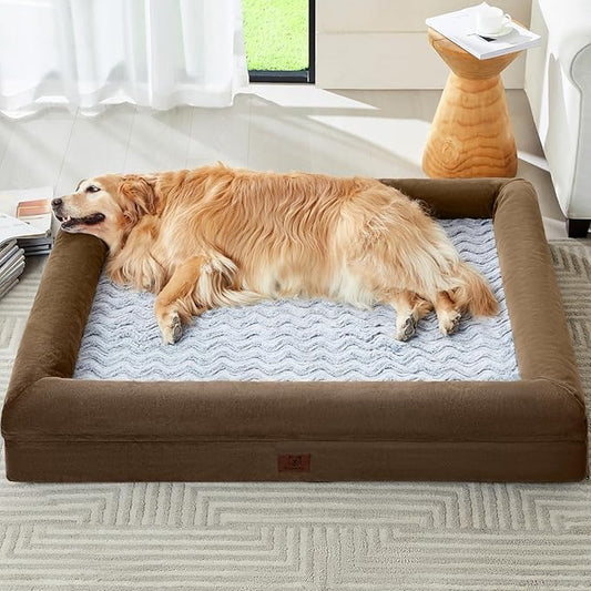 WNPETHOME Orthopedic Dog Beds Large Sized Dog, Extra Large Waterproof Dog Couch with Removable Washable Cover & Anti-Slip Bottom, XL Dog Crate Bed with Sides(Brown)