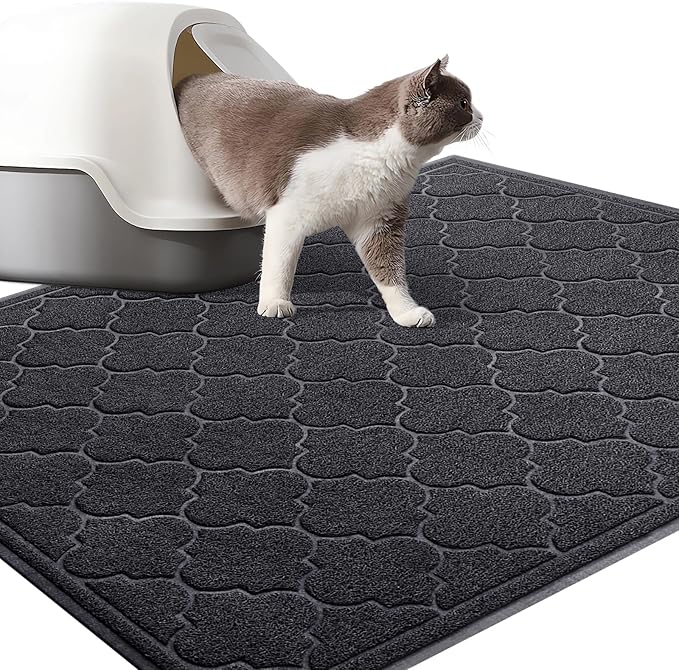 LuxStep Cat Litter Mat Litter Trapping Mat, 35x47 Inch Waterproof and Non-Slip Litter Box Mat for Clean Floors, Soft on Cat Paws, Large Litter Pad for Indoor Cat Supplies and Essentials, Black