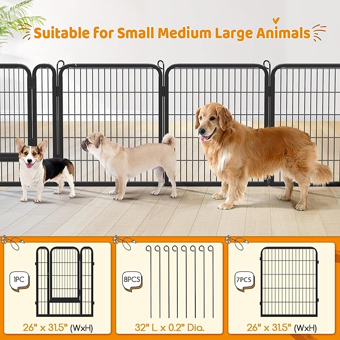 Yaheetech Dog Playpen Outdoor, 8 Panels 32" Pet Fence Puppy Pen for Small Animals/Cat/Rabbit Heavy Duty Foldable Pet Exercise Fence for Yard Garden RV Camping Black