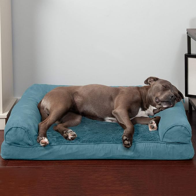 Furhaven Orthopedic Dog Bed for Large/Medium Dogs w/ Removable Bolsters & Washable Cover, For Dogs Up to 55 lbs - Plush & Suede Sofa - Deep Pool, Large