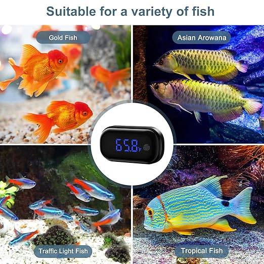 Newest Aquarium Thermometer, Wireless Digital Fish Tank Thermometer with Touch Screen, ±0.18°F High Precision, Range of 32-140℉, Fahrenheit Tank Thermometer for Fish, Turtle and Aquatic