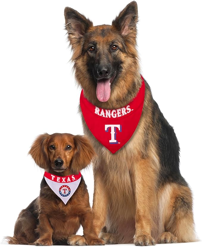 Pets First RAN-3217-S-M MLB Dog Bandana - Texas Rangers Reversible Pet Bandana, Small/Medium, MLB Team Color