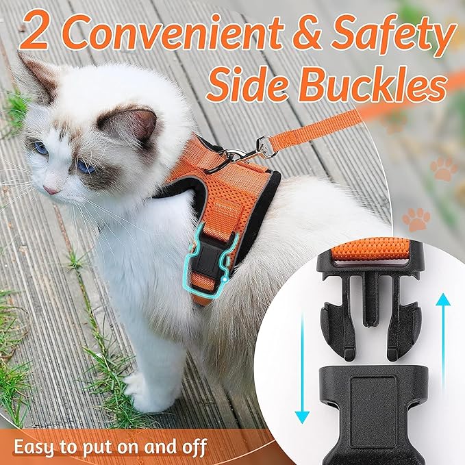 rabbitgoo Cat Harness and Leash for Walking, Escape Proof Soft Adjustable Vest Harnesses for Cats, Easy Control Breathable Reflective Strips Jacket, Orange, M