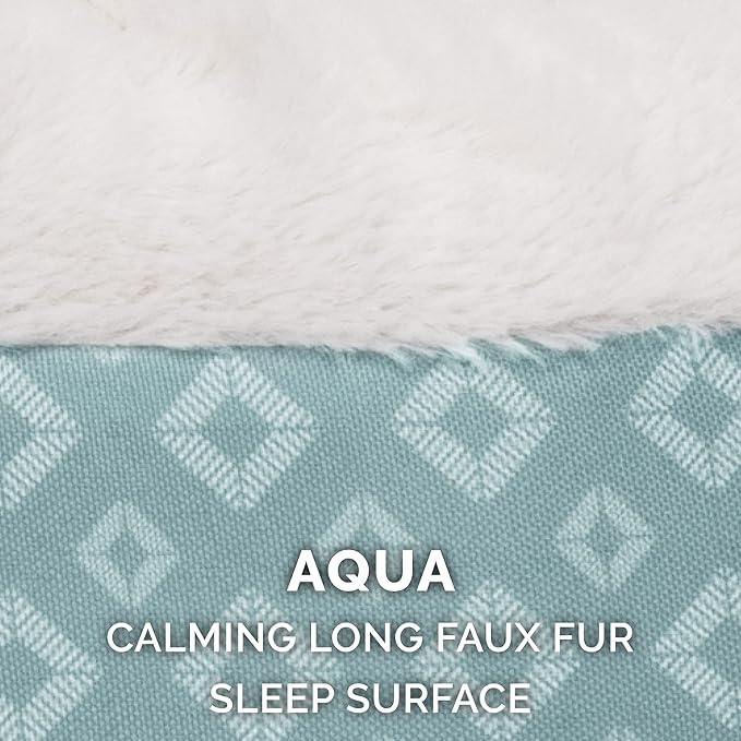 Furhaven 30" Round Donut Dog Bed for Medium/Small Dogs, Refillable w/ Removable Washable Cover, For Dogs Up to 45 lbs - Plush & Diamond Print Donut Bed - Aqua, Medium