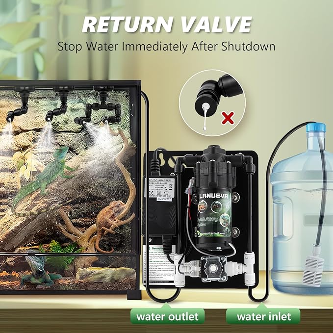 Reptile Humidifier, Quieter Mister Fogger for Terrarium with 4 Single Misting Nozzle + 2 Double Misting Nozzle, Reptile Mister Spray System for Reptile, Chameleon, Lizard, Snake, Frog