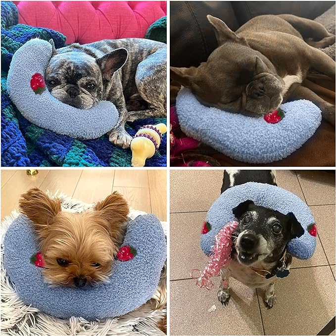 BABORUI 2Pcs Dog Calming Pillow for Small Dogs, U Shaped Dog Neck Pillow for Joint Relief Sleeping Improve, Machine Washable Pet Pillow for Dogs & Cats (Blue)