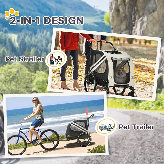 Aosom 2-in-1 Pet Bike Trailer for Small Dogs, Road-Visibility Bicycle Stroller, Weather-Strong Bike Wagon Trailer Sidecar Attachment