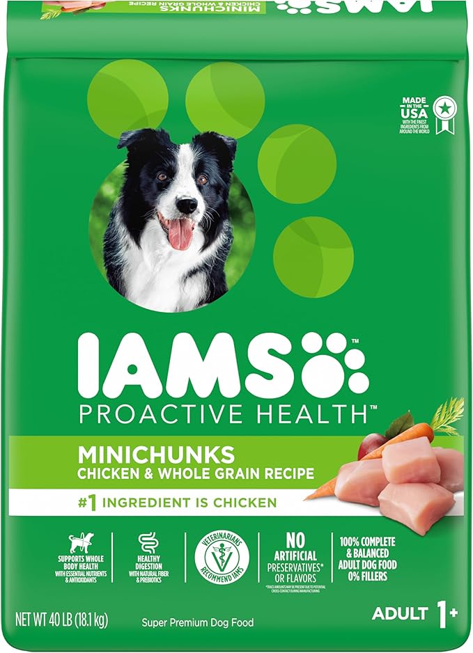 IAMS Adult Minichunks Small Kibble High Protein Dry Dog Food with Real Chicken, 40 lb. Bag