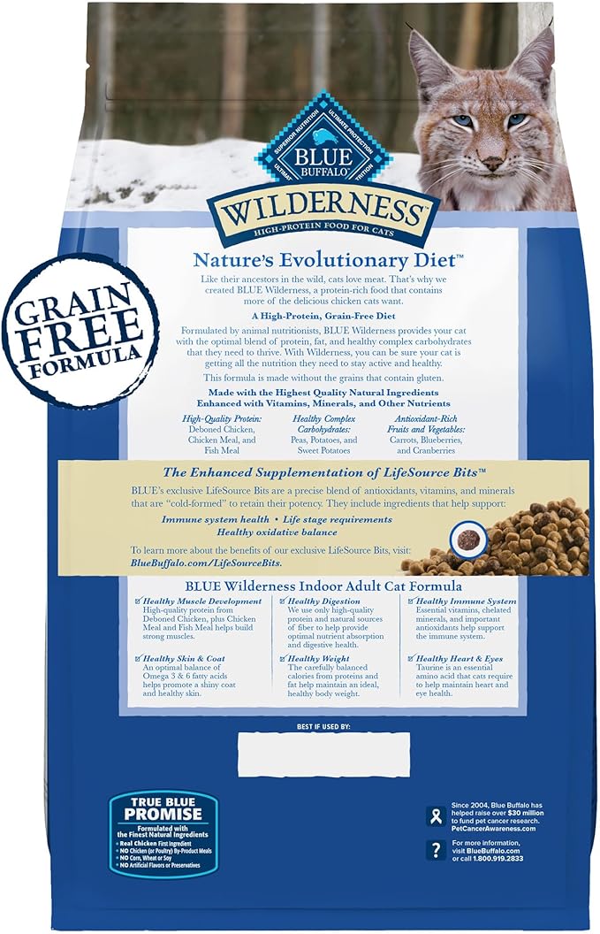 Blue Buffalo Wilderness Nature's Evolutionary Diet High-Protein, Grain-Free Natural Dry Food for Adult Cats, Chicken, 2-lb. Bag