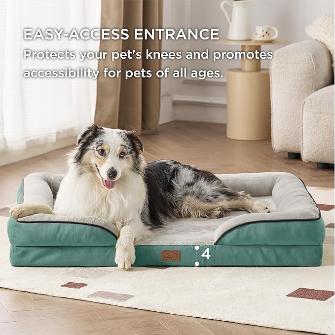 Bedsure Orthopedic Dog Bed for Extra Large Dogs - XL Washable Dog Sofa Beds Large, Supportive Foam Pet Couch Bed with Removable Washable Cover, Waterproof Lining and Nonskid Bottom, Washed Blue, 42"