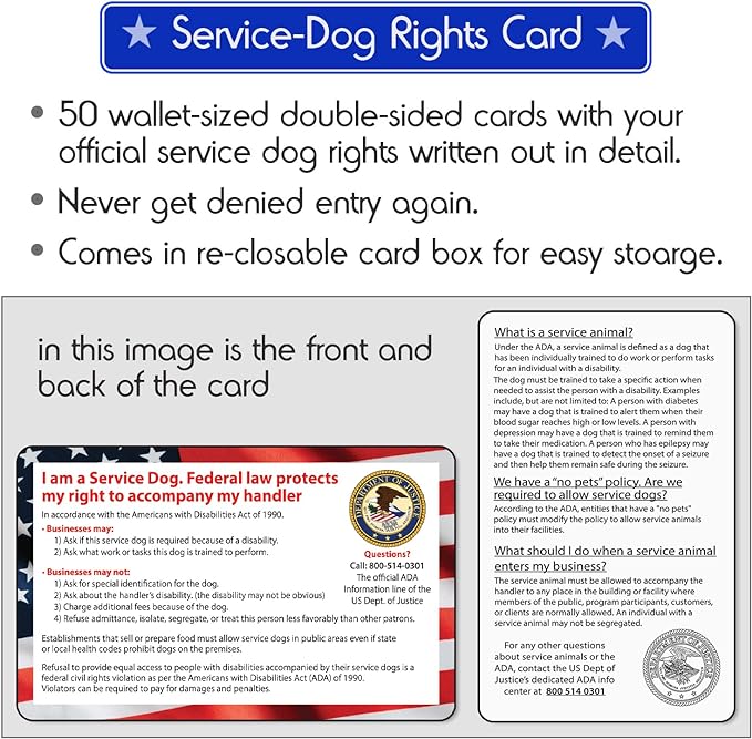 ESA Dog Vest + ID Tag + 50 ADA Information Cards - Emotional Support Dog Harness in Sizes X Small to XX-Large Metal Dog Tag Durable Clip Service Dog Information Cards