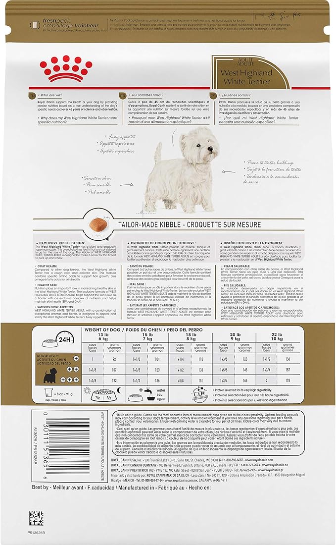 Royal Canin West Highland White Terrier Adult Breed Specific Dry Dog Food, 10 lb bag