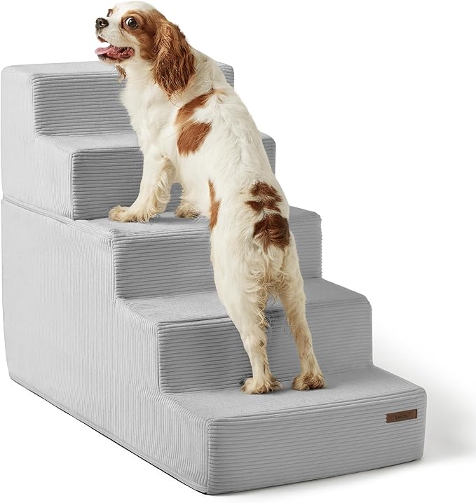 Lesure Dog Stairs for Small Dogs - Pet Stairs for Beds and Couch, Folding Pet Steps with CertiPUR-US Certified Foam for Cat and Doggy, Non-Slip Bottom Dog Steps, Glacier Gray, 5 Steps