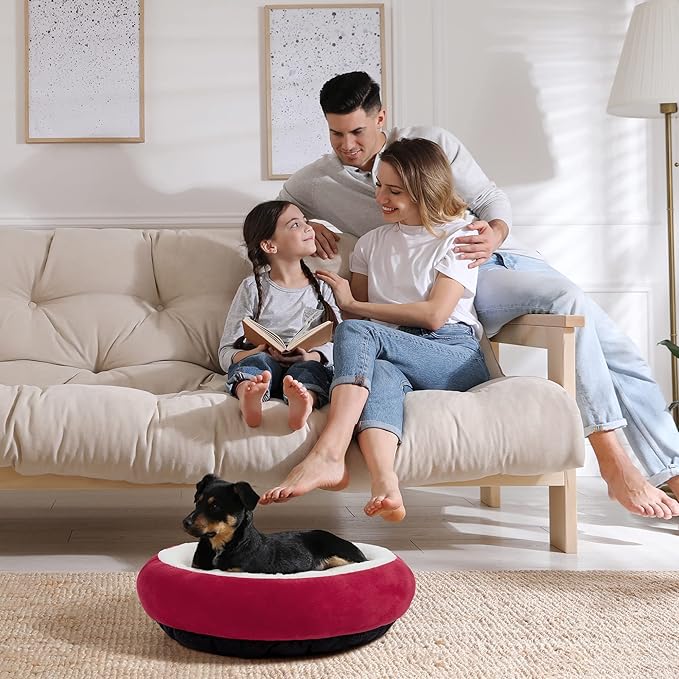 Love's cabin Round Donut Cat and Dog Cushion Bed, 20in Pet Bed for Cats or Small Dogs, Anti-Slip & Water-Resistant Bottom, Super Soft Durable Fabric Pet beds, Washable Luxury Cat & Dog Bed Red