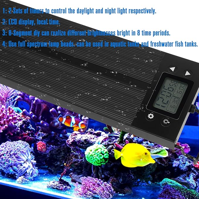 Aquarium Light 48-55 Inch Fish Tank Light LED Full Spectrum with Timer Auto On/Off Extendable Bracket Aquarium Plant Light for Freshwater Planted Tank Sunrise Sunset Adjustable Multi-Color