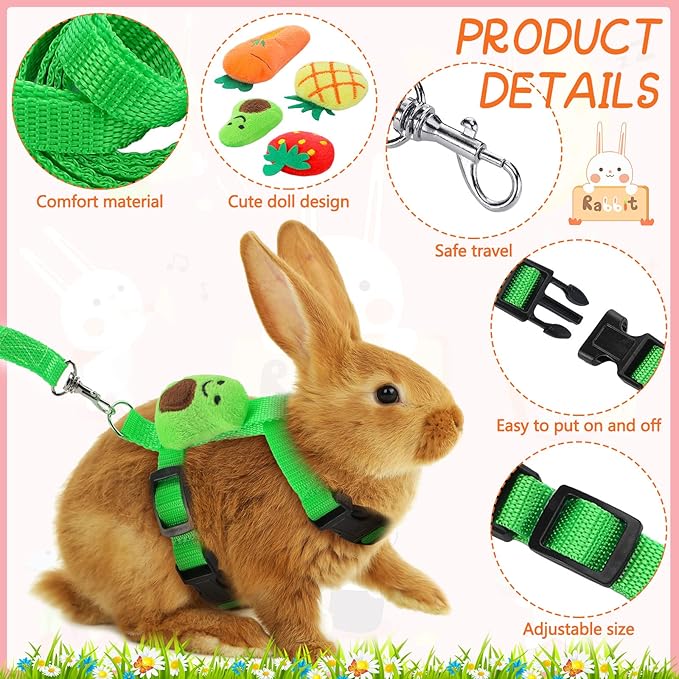 4 Sets Adjustable Bunny Rabbit Harness and Leash Set Small Pet Cute Vest Harness Leash with Decoration for Bunny Ferret Small Pets(Fruit)