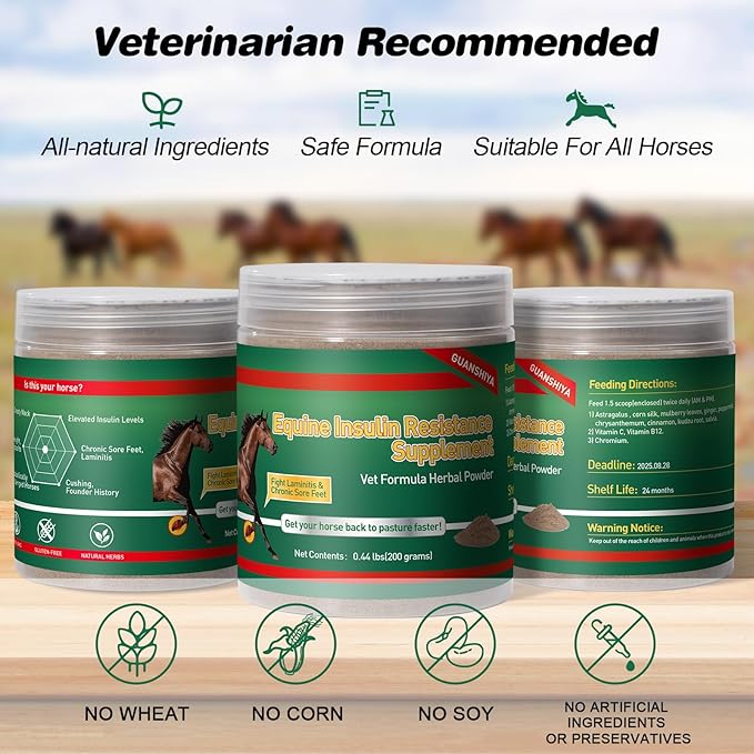 Insulin Resistance Supplement for Horses, Herbal Formulated for High Insulin, Chronic Laminitis, Cushing's Syndrome, Sore Feet, Blood Sugar Reduction & Metabolic Enhancement, 0.44 lbs