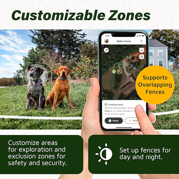 SpotOn Longer Battery Life, GPS Dog Fence, App Based Wireless Dog Fence Collar, Waterproof, Accurate & Reliable GPS Dog Fence System, Virtual Dog GPS Tracker for All Terrain Medium/All Carriers