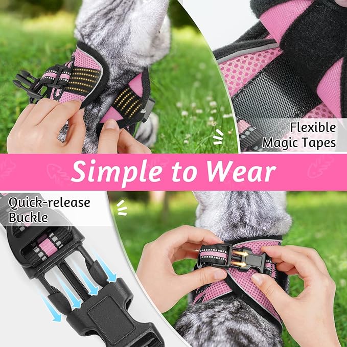 rabbitgoo Cat Harness and Leash Set for Walking Escape Proof, Adjustable Soft Kittens Vest with Reflective Strip for Cats, Comfortable Outdoor Vest, Pink, M