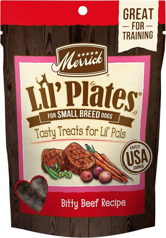 Merrick Lil’ Plates Grain Free Small Dog Treats, Natural Training Treats For Small Dogs, Bitty Beef Recipe - 5 oz. Pouch