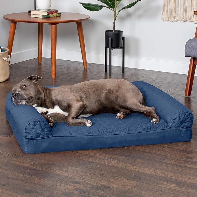 Furhaven Orthopedic Dog Bed for Large/Medium Dogs w/ Removable Bolsters & Washable Cover, For Dogs Up to 55 lbs - Quilted Sofa - Navy (Blue), Large