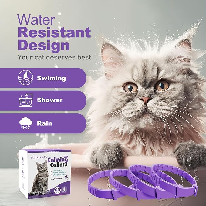 4 Pack Calming Collar for Cats, Cat Collars Efficient Relieve Reduce Anxiety Stress，Make Comfortable Relaxed，Pheromones Collar, Cat Calming Collar Kitten Supplies, Lasting 60 Days, Purple