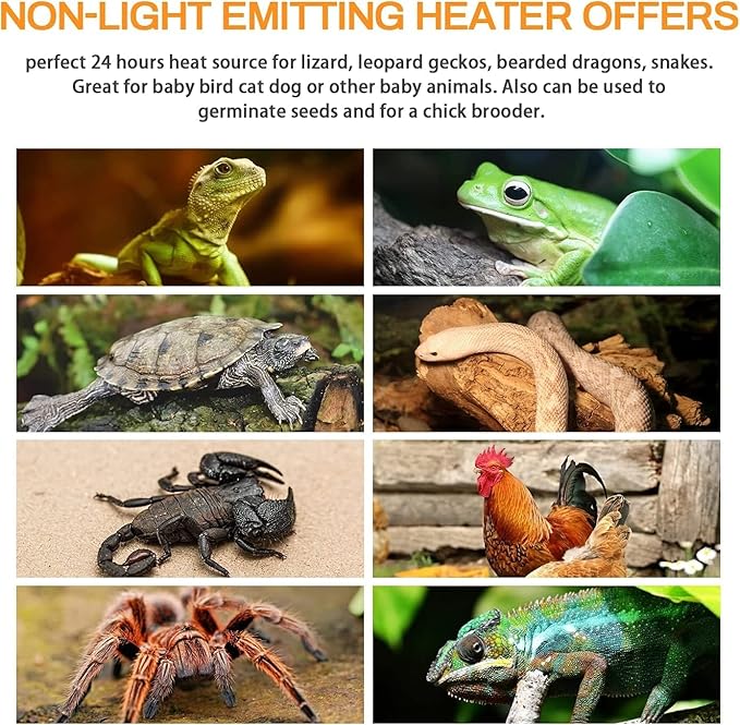 HealSmart Reptile Heat Lamp 100W Ceramic Heat Emitter, No Light Emitting Heat Bulbs for Amphibian Pet Brooder Coop Incubating Chicken, Lizard Bearded Dragon Turtle Snake Terrarium