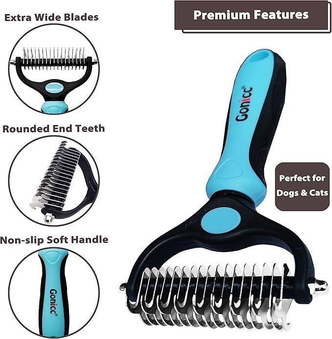 gonicc Professional Dog and Cat Brush for Shedding, Ideal Deshedding Tool, for Long & Short Haired Pets. (Pets Dematting Comb)