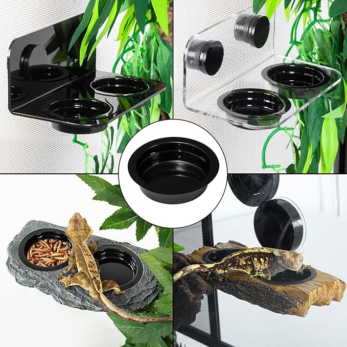 WACOOL Magnetic Reptile Ledge 2PACK, Acrylic Gecko Feeding Ledges with 6PCS Cups, Reptile Food Water Feeder Dish for Geckos Iguana Chameleon Pets