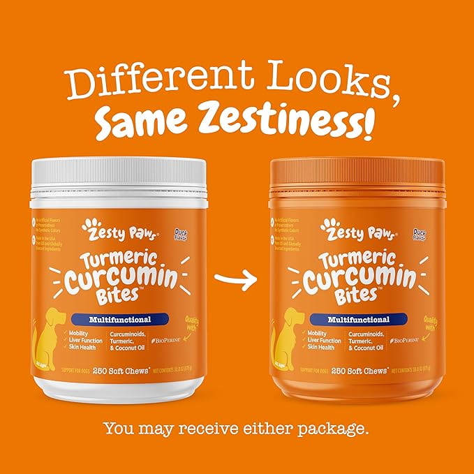 Zesty Paws Turmeric Curcumin for Dogs - for Hip & Joint Mobility Supports Canine Digestive Cardiovascular & Liver Health Coconut Oil for Skin Health with 95% Curcuminoids + BioPerine - 250 Count